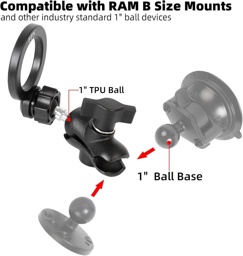 FPN Magnetic Phone Holder Base for RAM Mounts, 1" (25mm) Ball Mount with Short Aluminum Alloy B Size Double Socket Arm, Compatible with Magsafe iPhone 17/16/15/14/13/12 Series - Image 3
